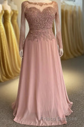 Illusion Neck Sweetheart Long Sleeves Beaded Appliques Long Formal Prom Dress