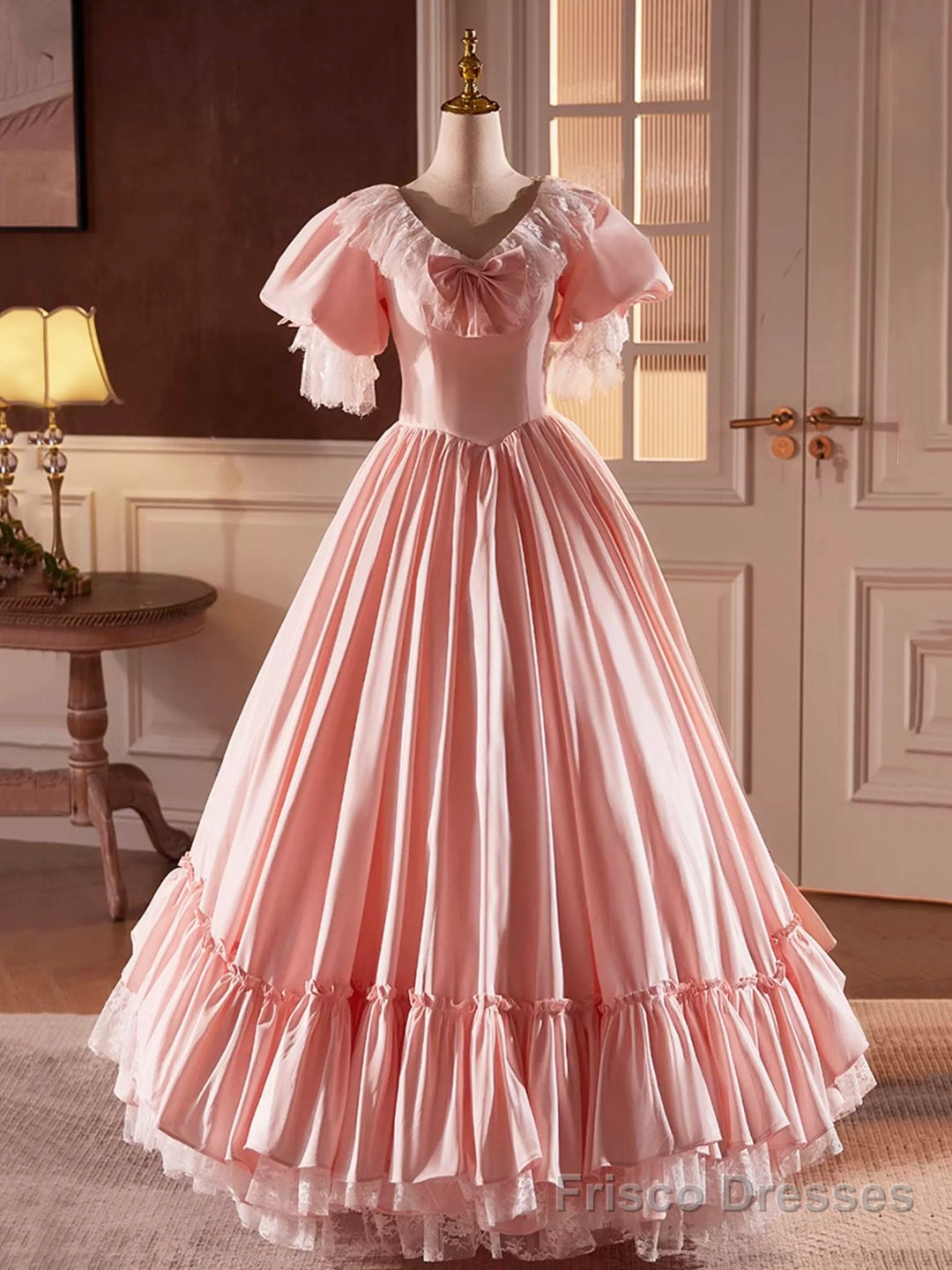 prom dress pretty in pink Pink Spaghetti Straps A Line Sequined Lace Long Prom Dresses With Bow Navy Blue / 16