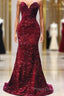 Maroon Sequin Formal Prom Dress Mermaid Strapless