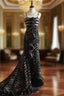 Mermaid Black Spaghetti Strap Chiffon Long Formal Prom Skirt Polka Dot Evening Dress