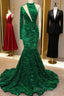 Mermaid Green Sequin Formal Prom Dress One Shoulder High Neck
