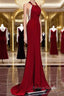 Mermaid Halter Burgundy Long Formal Prom Dress