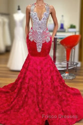 Mermaid Jewel Lace Sequined Applique Sleeveless Floor-length Formal Prom Dresses