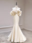 Mermaid Off Shoulder Satin Light Champagne Long Prom Dress, Light Champagne Formal Dress