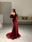 Mermaid Off The Shoulder Burgundy Long Prom Dress
