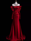Mermaid Off The Shoulder Burgundy Long Satin Prom Dresses