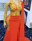 Mermaid Orange Prom Dresses Gold Lace Long Sleeves