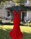 Mermaid Red V-Neck Satin Dress With 3D Flowers