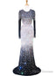 Mermaid Scoop Long Sleeve Beaded Crystals Floor Length Prom Dress