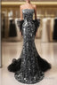 Mermaid Sequin Tulle Black Long Formal Prom Dress, Black Long Formal Dress