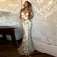 Sexy Mermaid Gold Sequin Tulle Long Backless Prom Dress Evening Dress