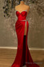 Mermaid Spaghetti strap Sweetheart Floor-length Sleeveless Sequined High Split Prom Dress