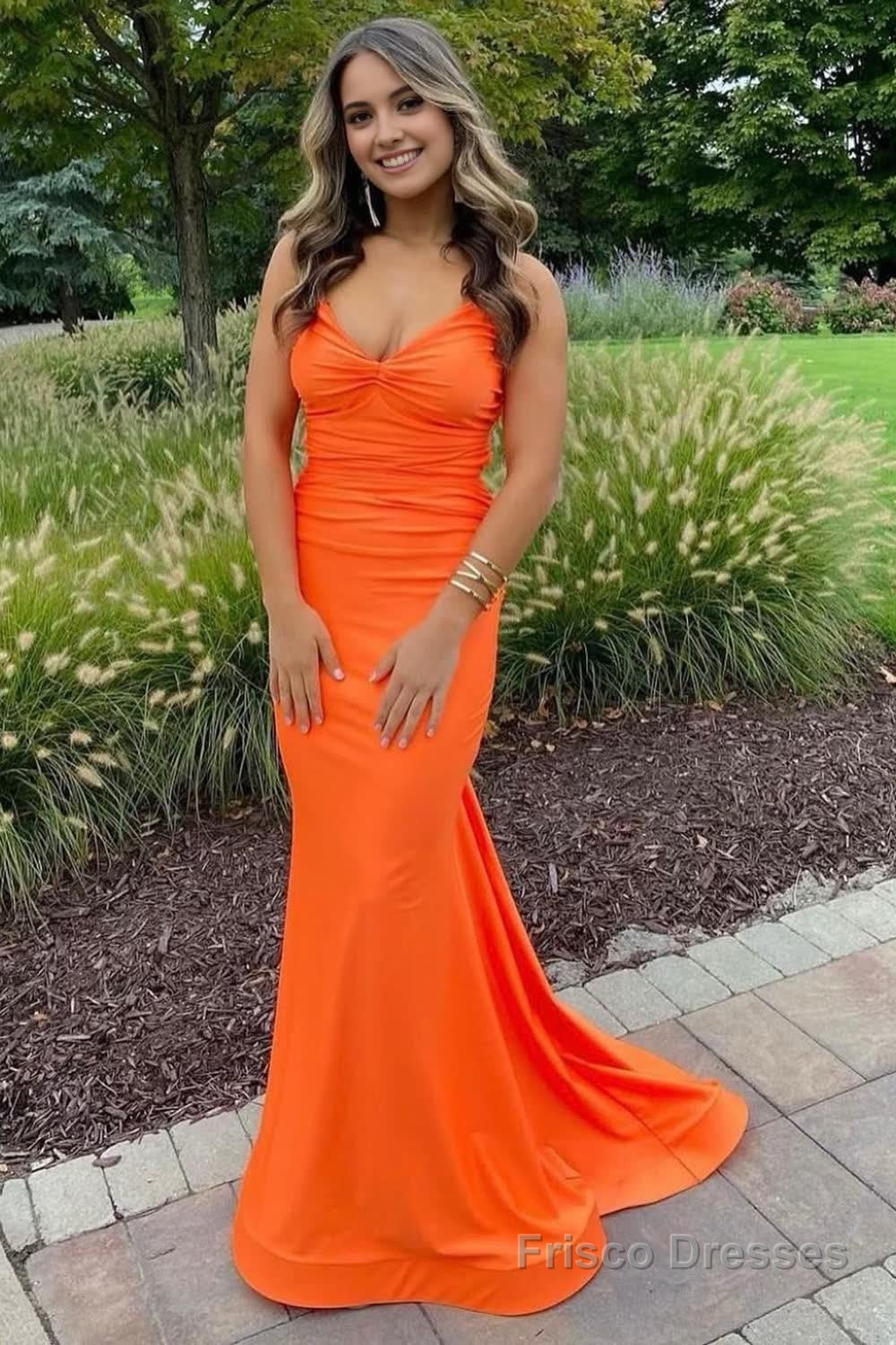 orange criss cross dress Chic Orange Criss-Cross Straps Sleeveless Mermaid Prom Dress with Swee misshow.com