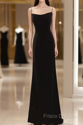 Mermaid Straps Black Velvet Long Formal Prom Dress