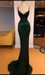 Mermaid Straps Dark Green Satin Long Prom Dresses