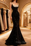 Mermaid Straps Long Black Sequin Formal Prom Dress
