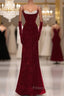 Mermaid Straps Sequin Red Backless Long Formal Prom Dress