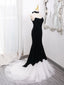 Mermaid Tulle Velvet Black Long Prom Dress, Mermaid Long Formal Dress