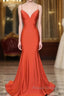 Mermaid V Neck Orange Formal Prom Dress Spaghetti Straps