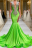 Mermaid V-neck Sequined Open Back Floor-length Sleeveless Lace Beading Formal Prom Dresses