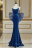 Mermaid Velvet Blue Long Formal Prom Dress, Blue Long Formal Dress