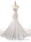 Mermaid White Sweetheart Neck Backless Appliques Wedding Dress