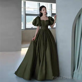 Modest A Line Short Sleeves Long Senior Green Prom Dress Formal Dress