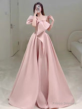 Modest A Line Strapless Long Sleeveless Satin Pink Prom Dresses