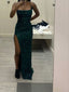 Modest Mermaid Long Dark Green Sequin Slit Prom Dresses
