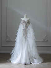 Modest Mermaid Off The Shoulder White Tulle Long Wedding Dresses Brides Dress Ss3843