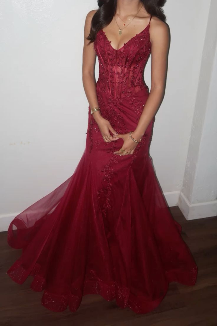 Modest Mermaid Spaghetti Straps Burgundy Sequin Formal Gown 23Rd Birth –  Frisco Dresses