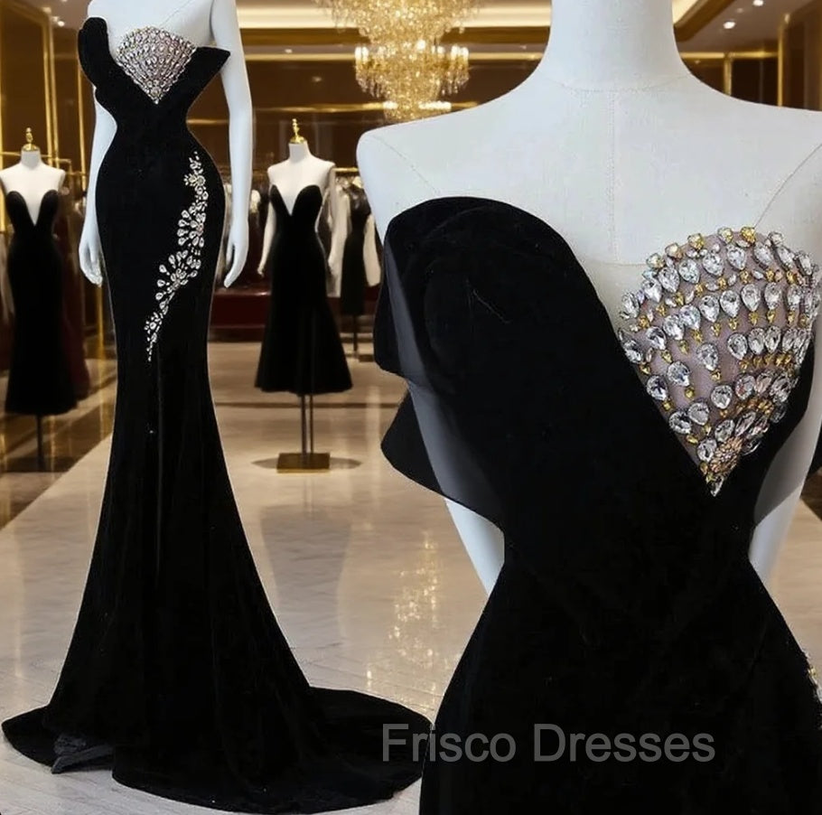 Modest Mermaid Strapless Black Long Floor Length Beads Formal Prom Dre Frisco Dresses Modest Mermaid Strapless Black Long Floor Length Beads Formal Prom Dre Frisco Dresses