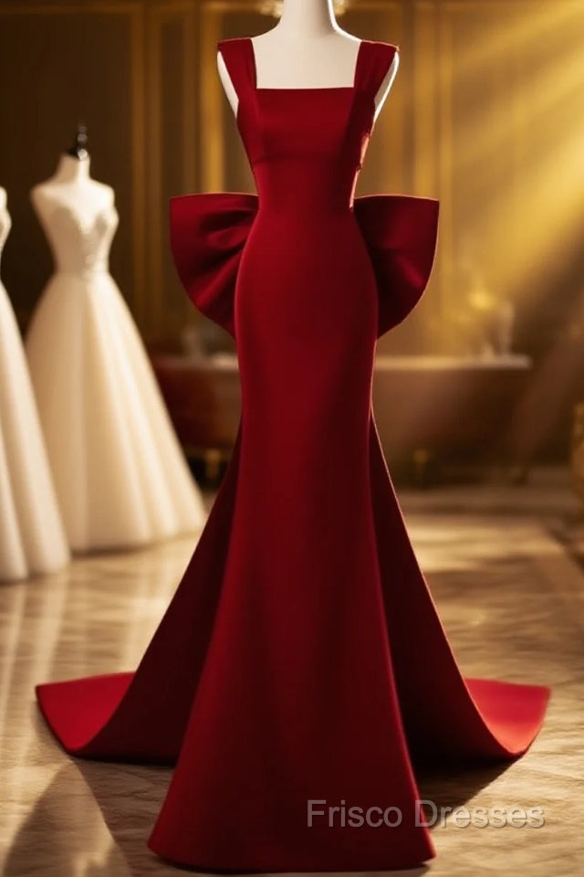 Modest Mermaid Straps Long Sleeveless Red Formal Prom Dress
