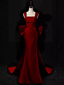Modest Mermaid Straps Long Sleeveless Red Prom Dresses