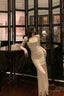 Modest Sheath Off The Shoulder Long Sleeves Beige Prom Dresses Evening Dress