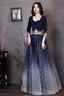 Navy Blue A-Line Short Sleeves Floor Length Party Dress, Navy Blue Bridesmaid Dress
