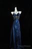Navy Blue Halter Beaded Prom Dress Long Evening Dress