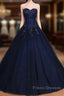 Navy Blue Lace Applique Tulle Long Party Dress Formal Gown Off Shoulder Floor Length Formal Prom Dress