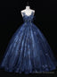 Navy Blue Sequins Tulle Appliques Quinceanera Dress