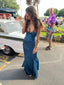 Navy Blue V-Neck Long Prom Dress