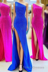 One Shoulder Mermaid Royal Blue Long Formal Prom Dress
