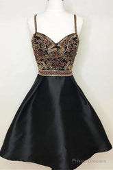 New Arrival Black Spaghetti Straps A Line Beading Homecoming Dresses