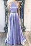 New Brand Lavender Satin A Line O Neck Long Formal Prom Dress, Party Dress