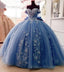 Off Shoulder Ball Gown Quinceanera Dress 3D Floral Applique Gowns