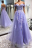Off Shoulder Lavender Lace Long Formal Prom Dress, Lilac Lace Formal Prom Dress, Purple Evening Dress