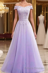 Off Shoulder Light Purple Lace Long Formal Prom Dresses, Off the Shoulder Lilac Lace Formal Dresses, Purple Evening Dresses