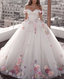 Off Shoulder Tulle Ball Gown Wedding Dresses Floral Flowers Beaded