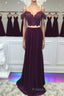 Off Shoulder Two Pieces Purple Lace Long Formal Prom Dresses, 2 Pieces Purple Formal Dresses, Purple Lace Evening Dresses