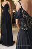 Off Shoulder V Neck Black Long Formal Prom Dresses with Lace Back, Off the Shoulder Black Formal Dresses, Black Lace Evening Dresses