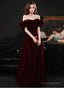 Off Shoulder Wine Red Velvet A-Line Party Dress, Wine Red Prom Dress